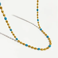 perisbox minimalist blue enamel metal bead chain necklaces for women gold color stainless steel bean beads chain choker