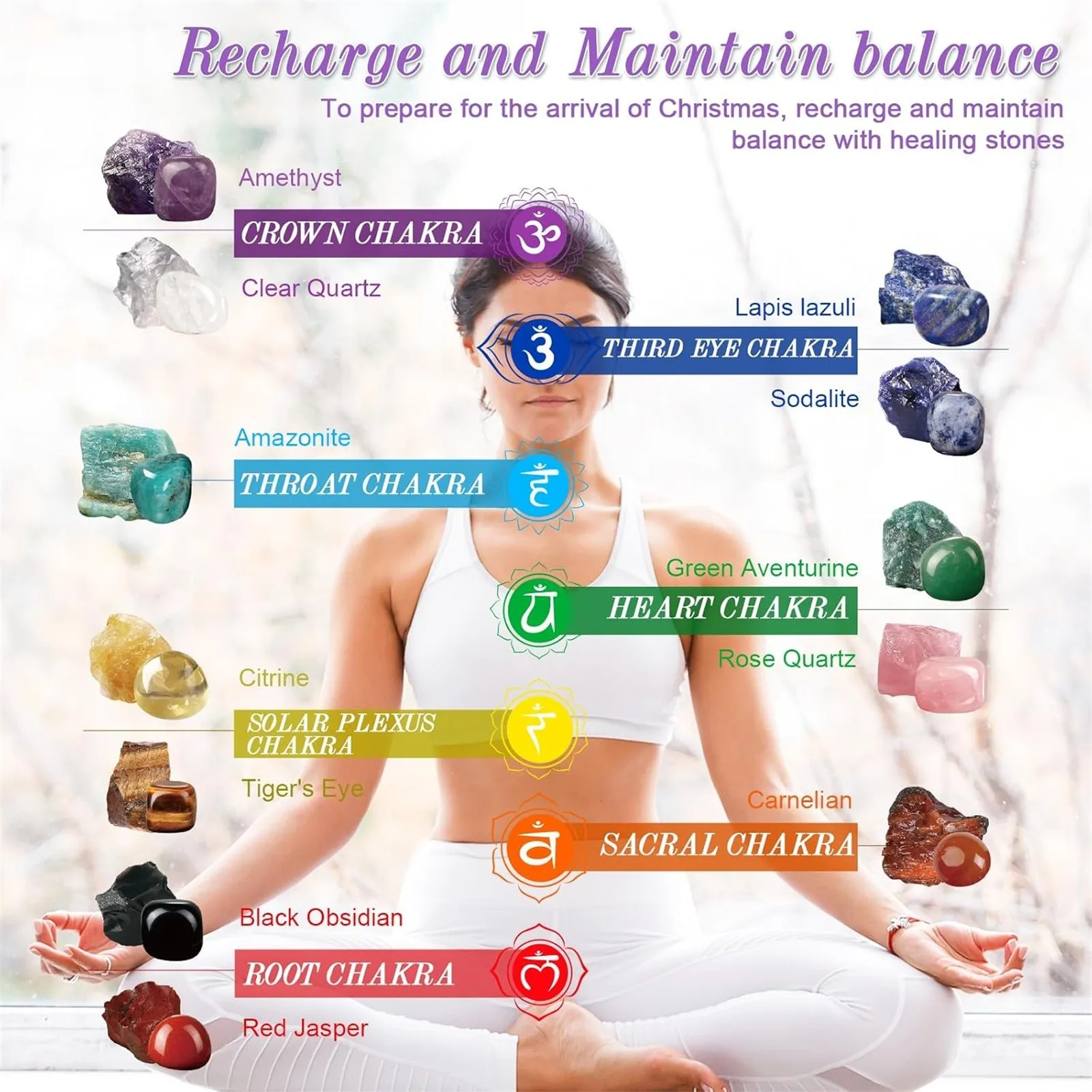 24 шт. натуральный камень кристалл драгоценный чакры целебный кварц минеральный