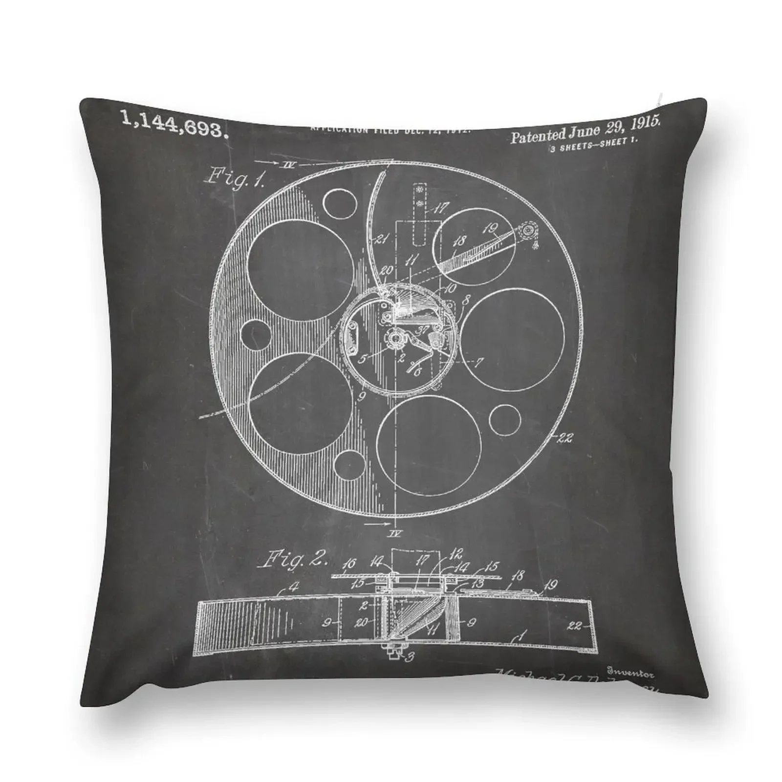 Патент на катушку пленки - классическое кино-арт черная подушка для классной