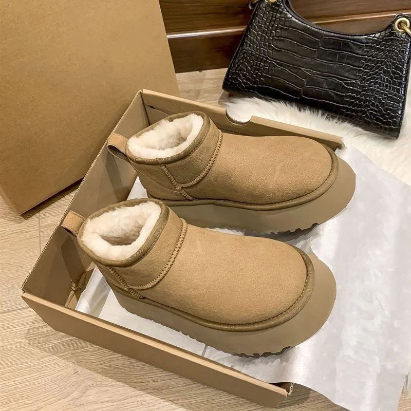 

New Winter Women Snow Boots Female Thick Bottom Flat Slip on Cotton Booties Ladies Should Keep Warm Plush Casual Ankle Boot 2023