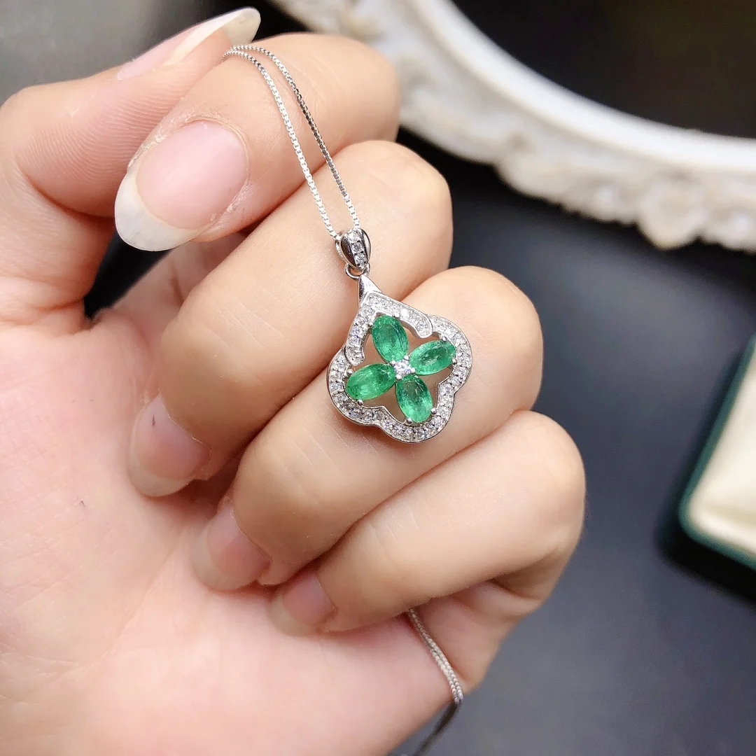 Геометрический изумрудный кулон из стерлингового серебра S925 с натуральным