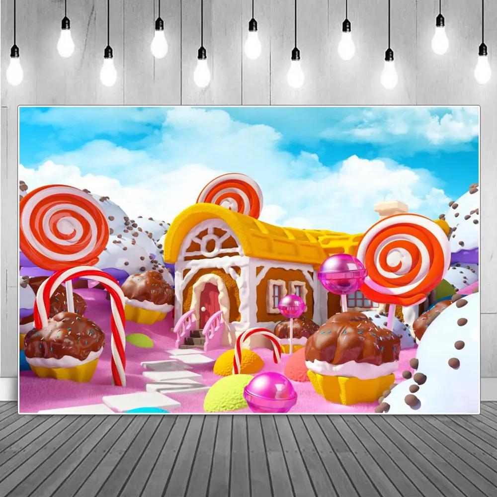 

Candy Lollipop Bar Birthday Photography Backdrops Girls Snow Queen Frozen Decoration Party Photographic Background Studio Props
