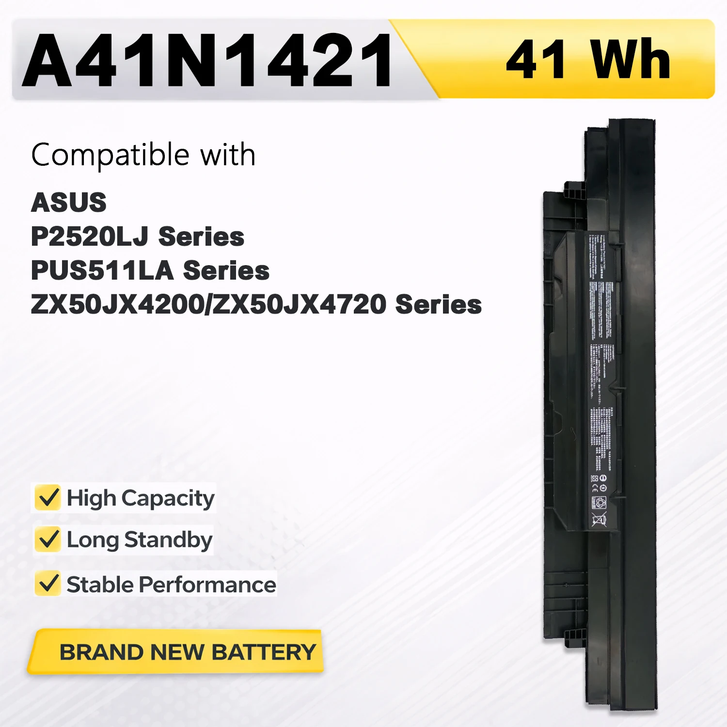 Фото Аккумулятор PowerHub A41N1421 14.8V 41Wh для ноутбуков ASUS P2520LJ PUS511LA ZX50JX4200 ZX50JX4720, замена A41N1421 №1