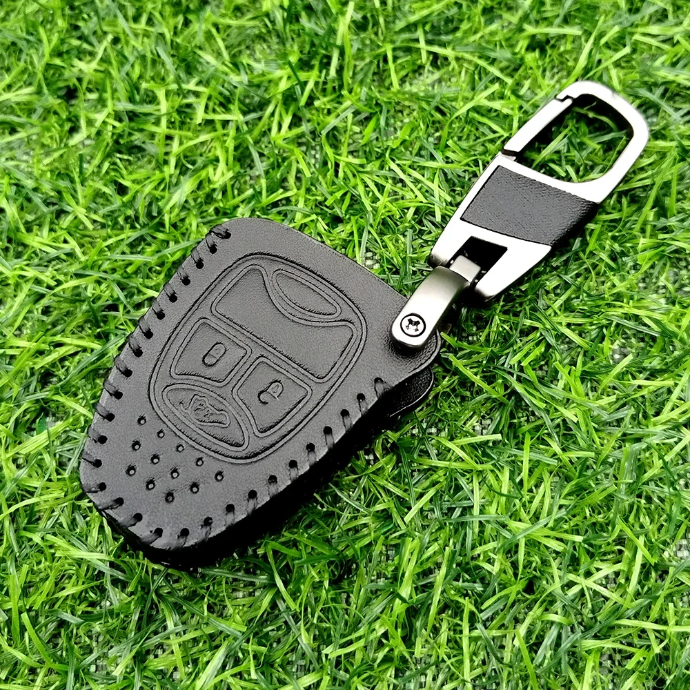 Кожаный чехол для ключей Chrysler Voyager Pacifica 300c PT Cruiser Dodge Caliber Avenger Jeep Grand Cherokee Compass Patriot