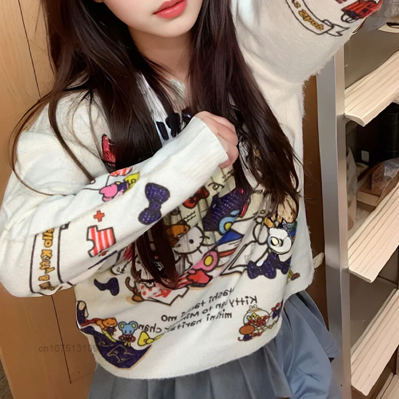 Женский Свободный вязаный свитер Sanrio Family-Hello Kitty Academy топы из милого мультяшного