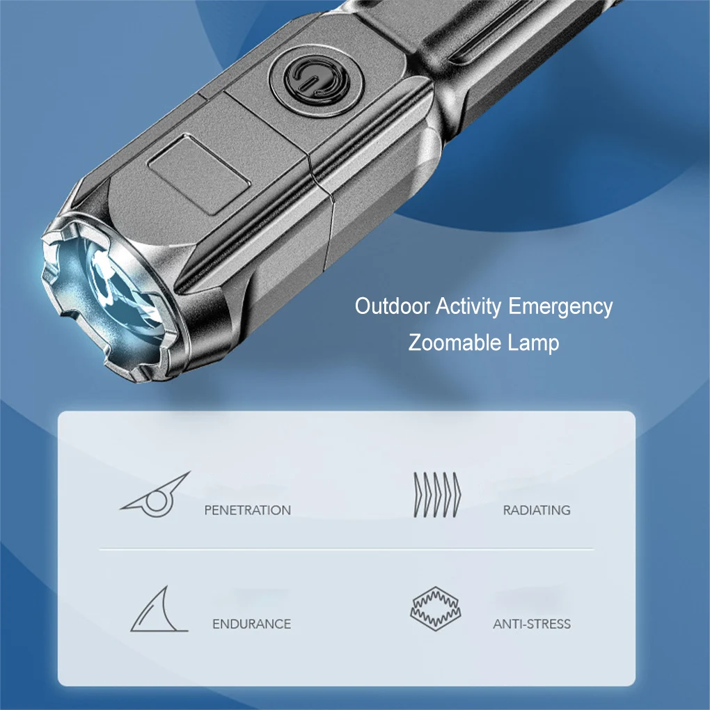 

LED XPE Flashlight USB Rechargeable Zoom Torch ABS Light Outdoor Activity Emergency Home Lighting Tools Camping Type 1