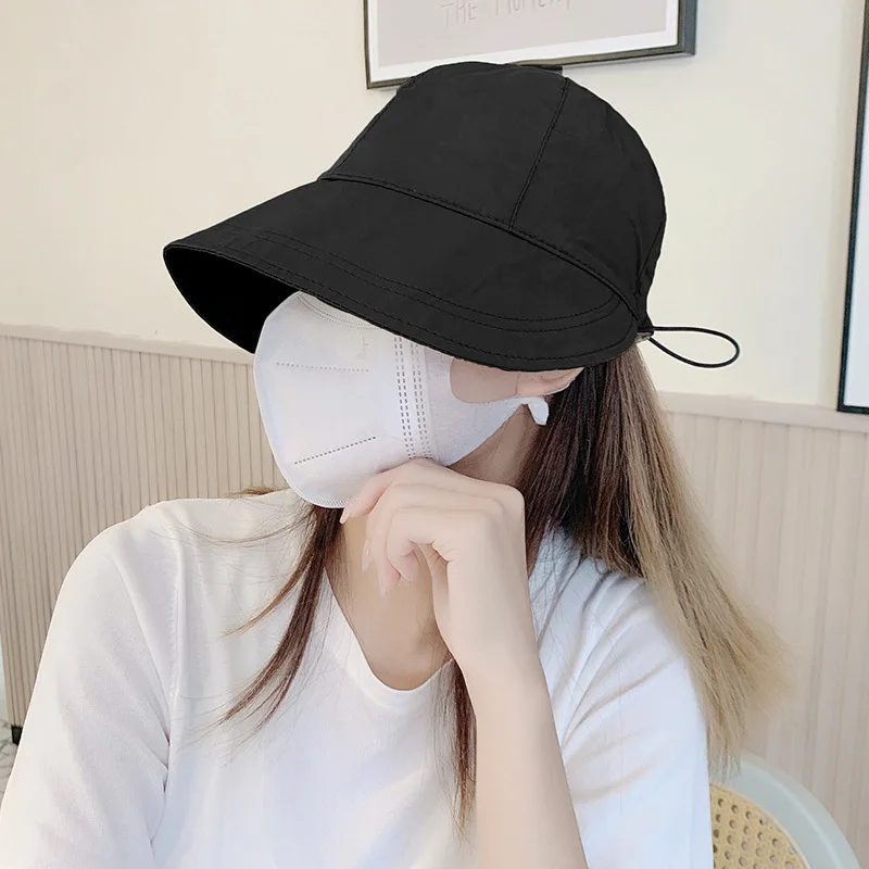 

Sunscreen and Sunshade Hat Summer Korean Edition Drawstring Women's Lightweight UV Protection and Sunscreen Sun Fisherman Hat