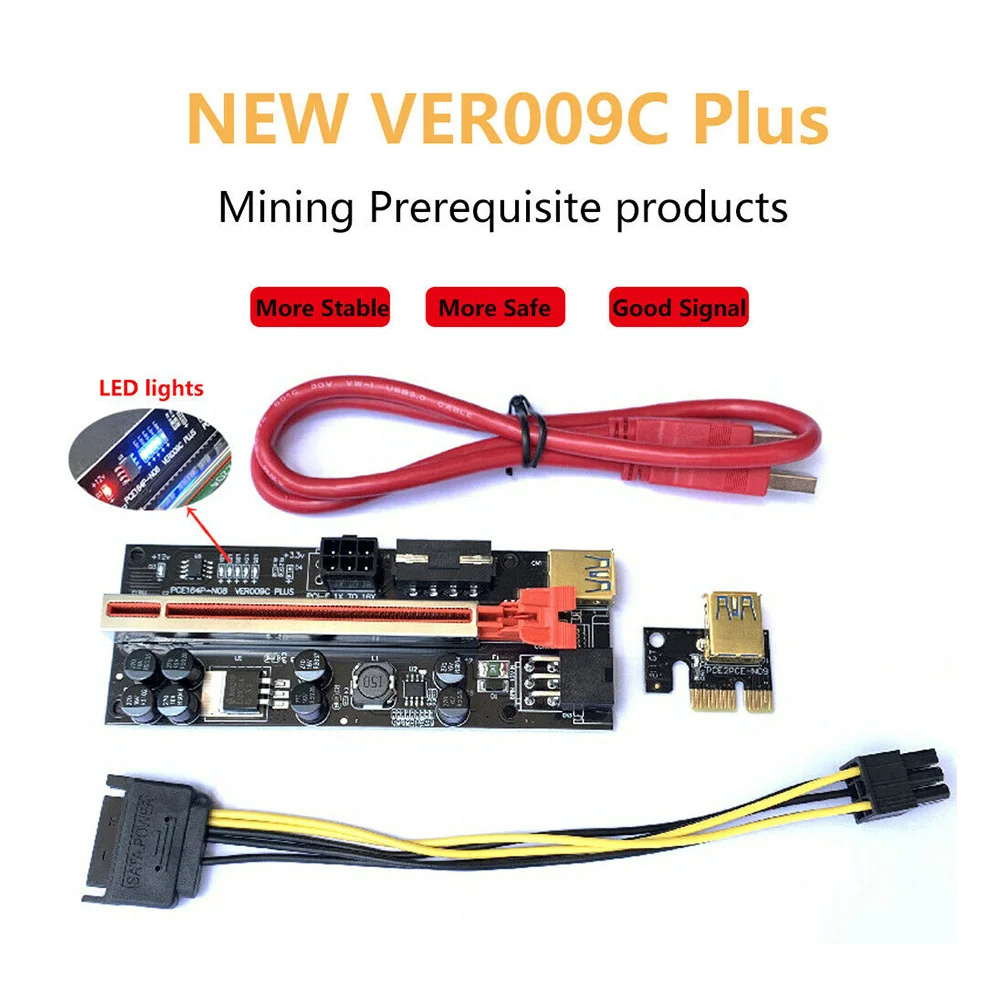 10 комплектов адаптер PCIE Riser VER009C PLUS PCI-E от 1X до 16X PCI Express с 15-контактным питанием USB3.0