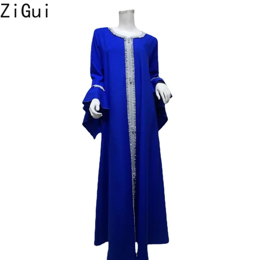 Zigui Muslim Evening Dress Long Sleeves Blue Chiffon Silvery Tassels Vintage Embroidery Party Dresses Dubai Middle East