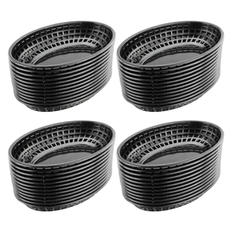 

48 Pcs Plastic Fast Food Baskets Oval Serving Platter Breakfast Dinner Plates French Fries Cake Bread Tray Restaurant