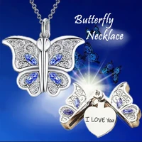 wangaiyao new fashion temperament all match womens butterfly i love you love album box pendant necklace holiday jewelry gift