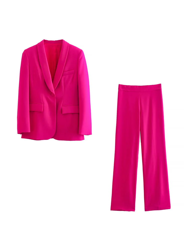 

Co Ord Two Piece Set Occasion Elegant Suits For Women 2022 Shawl Lapel Single Button Fitted Blazer Sets Straight Leg Pants Sets