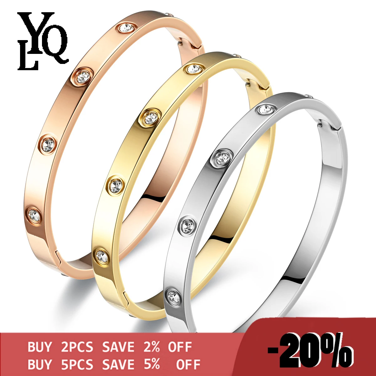 

Luxury Brand LOVE Crystal Bracelet Gold Stainless Steel Bracelet Men and Women Waterproof Jewelry Luxury Design Bracelet
