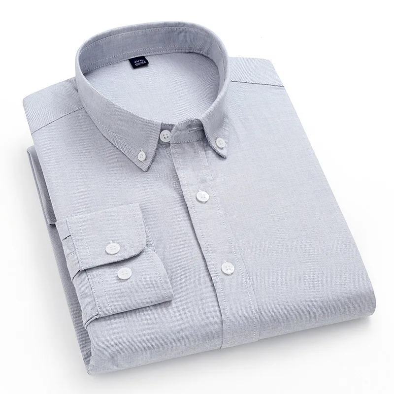 100% Cotton Solid No Pocket Oxford Long Sleeve Casual Slim Fit Social Male Dress Blouse