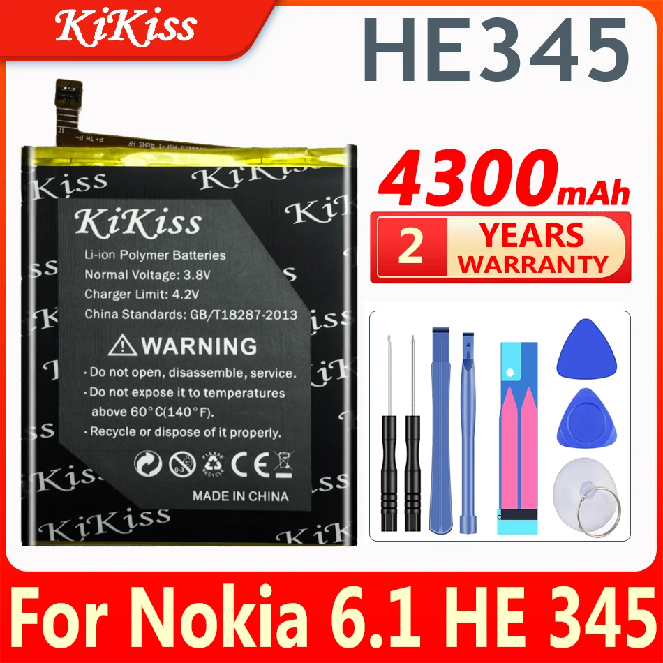 Original KiKiss 4300mAh HE344 HE345 HE353 For Nokia 6 2nd Gen 2018 For Nokia 6.1 HE 345  Phone Li-Polymer Battery Big Power