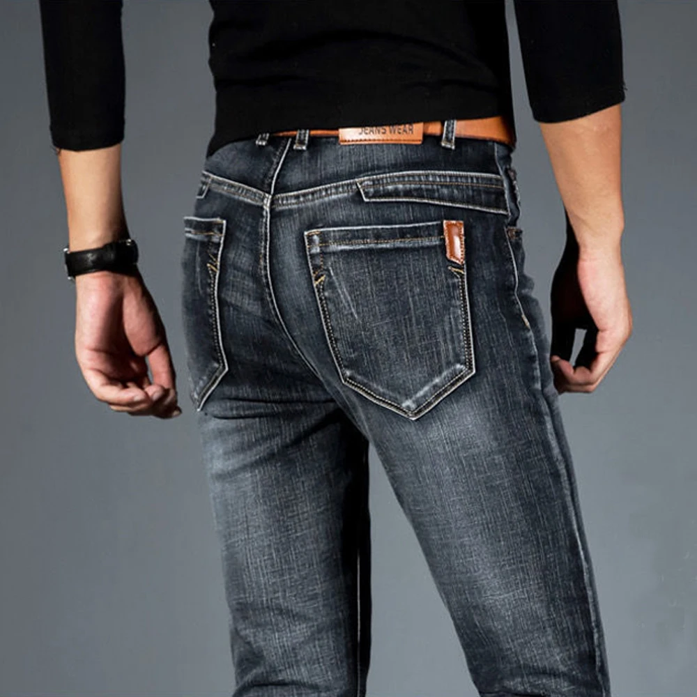 Джинсы мужские стрейчевые модные брюки из денима стрейч в деловом стиле размеры