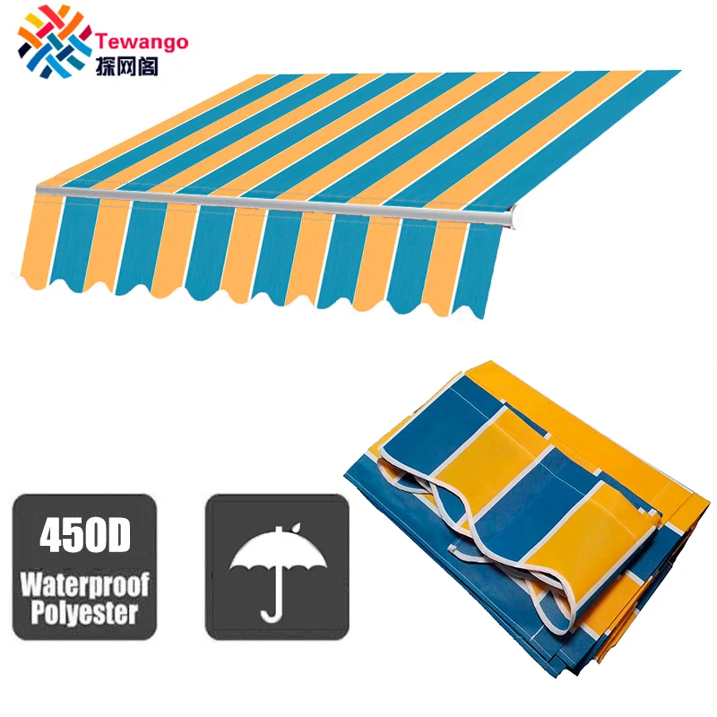 Retractable Awning Striped Outdoor awning folding arm awning high light fastness window balcony garden durable yellow and blue