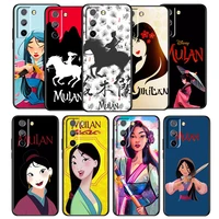 disney girl mulan cool phone case for samsung galaxy s22 s21 s20 ultra plus pro fe s10 s9 s8 4g 5g black soft tpu cover coque