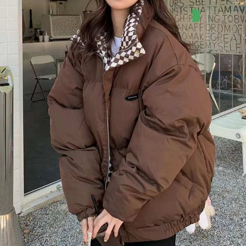 Winter Down Cotton Jacket Women  Solid Thickening Warm Zipper Loose Padded Coat Female Puffer Parkas Jackets Black White 2022