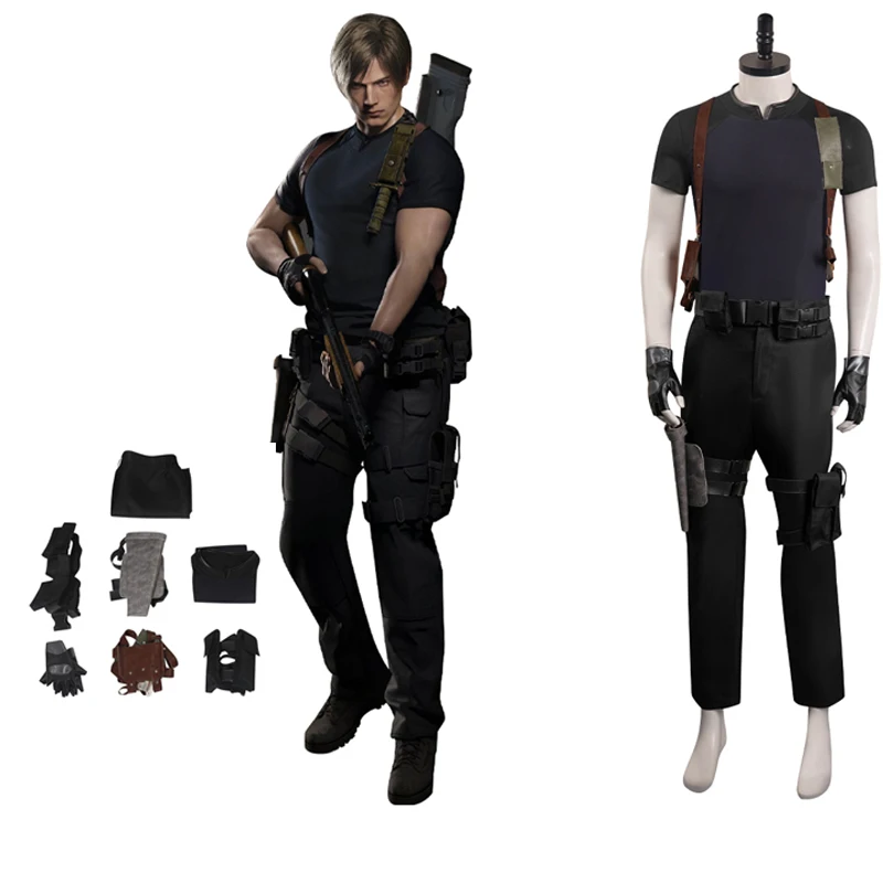 

Male Evil 4 Remake Leon Scott Kennedy Cosplay Adult Men Costume Full Outfit Game Halloween Carnival Party Disguise Suit RolePlay