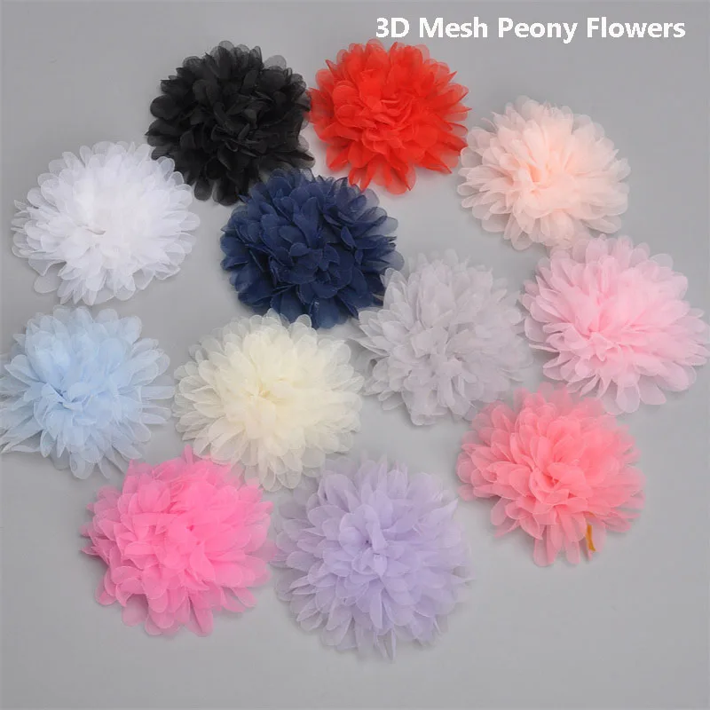 

New design 3D peony flower mesh patches DIY sewing applique cloth dress wedding Hairpin headdress decor 3pcs Round 8.5cm