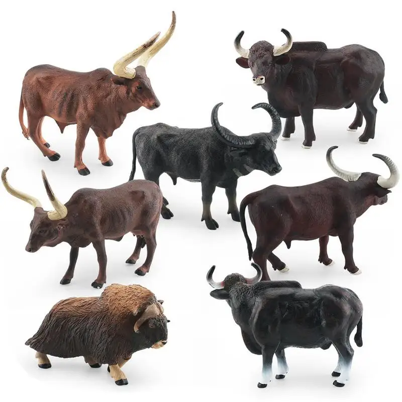 Simulation Cute Farm Animals Ankola Watusi Cow Gower Cattle River Buffalo Model Action Figures Early Educational Cognitive Toy