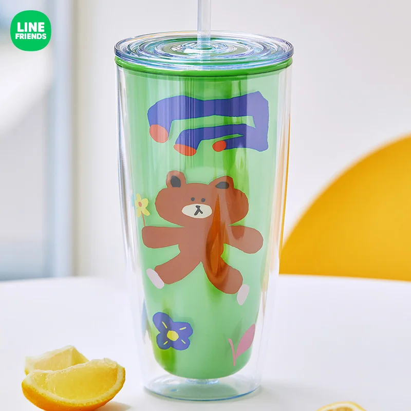 

Kawaii LINE FRIENDS Anime Hobby Brown Sally Cartoon Cute Office Home Large-Capacity Portable Coffee Cup Cold Drink Cup Straw Cup