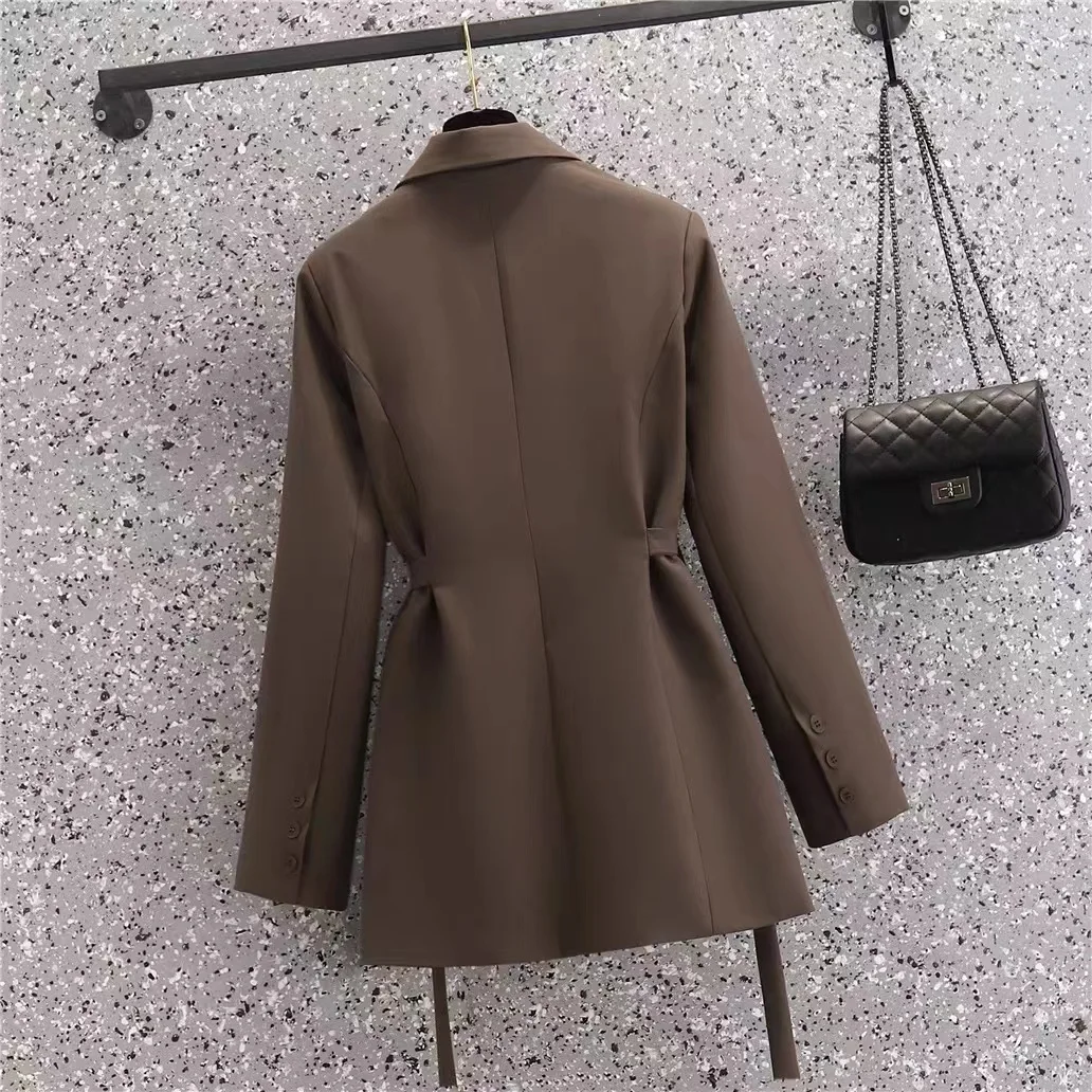 Casual Loose Suit Jacket Women's 2022 Spring New Fashion Korean Version Retro Temperament Waist Mid-Length Suit Jacket Clothes
