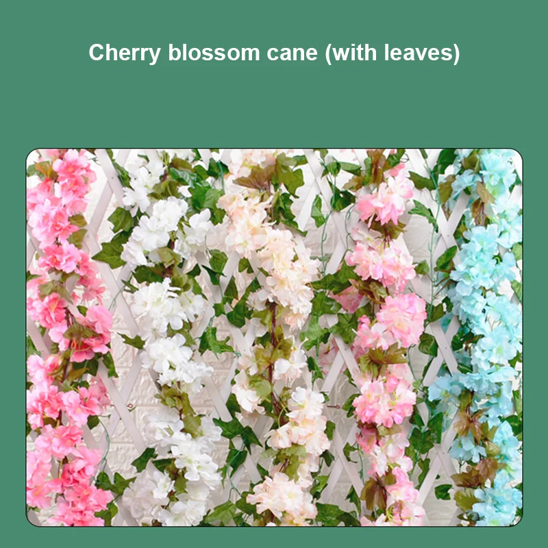 

Artificial Cherry Blossom Wall Hang Garland Sakura Flower Vine Wedding Arch Home Christmas Party Fireplace Decoration Silk