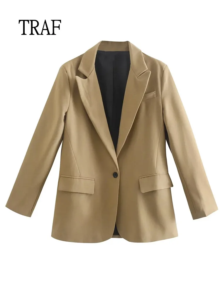 

TRAF Women Blazers Jacket Autumn Fashion Casual Female Blazer Loose Pocket Long Sleeve Top Elegant Office Lady Blazer Chic Tops