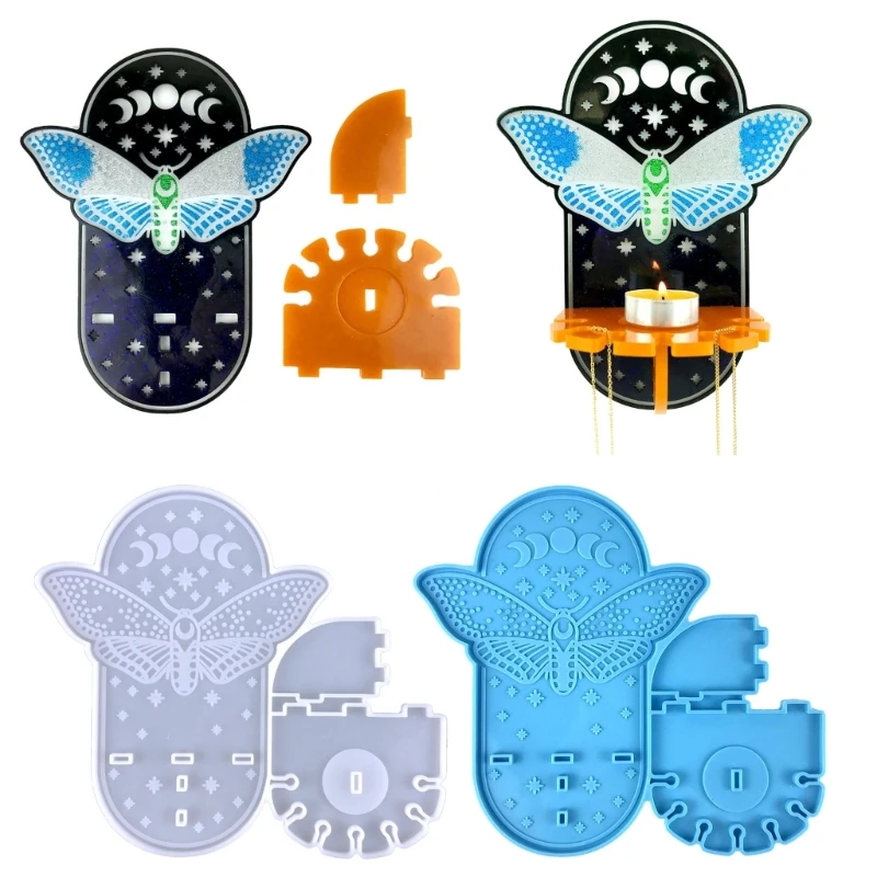 

DIY Moth Moon-phase Insert Candle Holder Mold Aromatherapy Candle Candlestick Jewelry Tray Silicone Resin Mould Wall Ornament