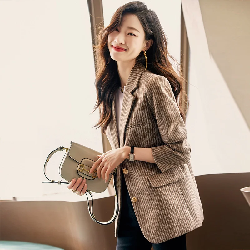 Korean Fashion Spring Notched Blazer Women Classic All Match Long Sleeve Blazers Office Lady Single Breasted Jackets New