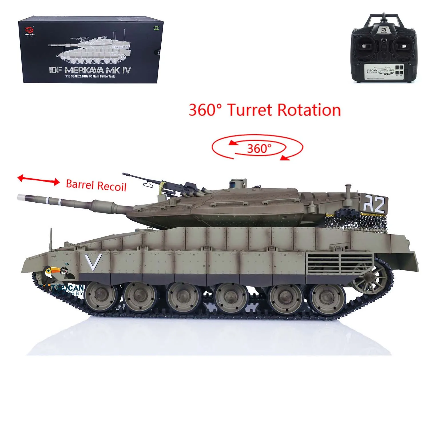 

Heng Long RC Battle Tank 1/16 IDF Merkava MK IV 3958 TK7.0 Turret 360° Rotating Toucan Plastic Vehicle Model Toys for Boys