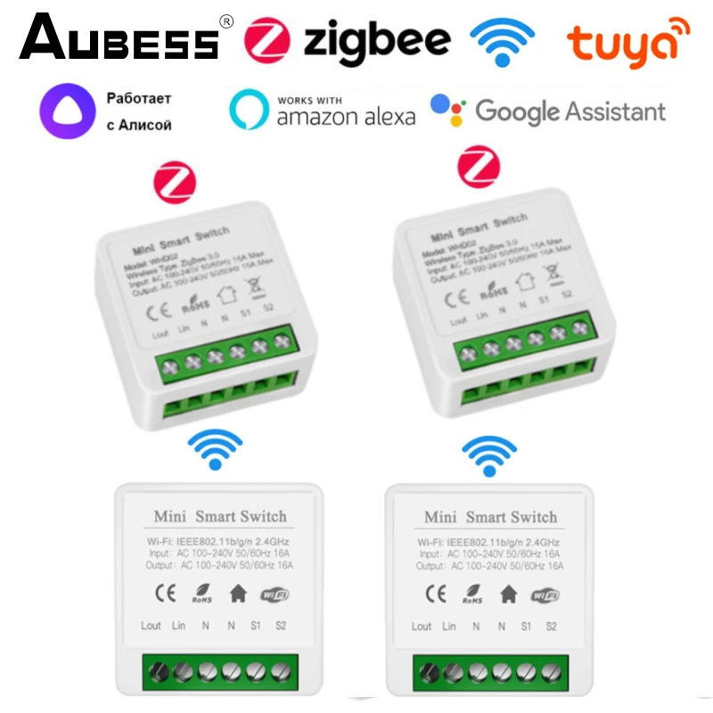 Смарт-переключатель Tuya Zigbee/Wi-Fi 16 А 2 канала |