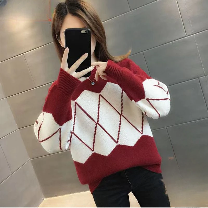 

Свитер женский, новинка осень-зима 2023, винтажный Модный плюшевый утепленный Женский пуловер контрастных цветов, Свободный Топ B509