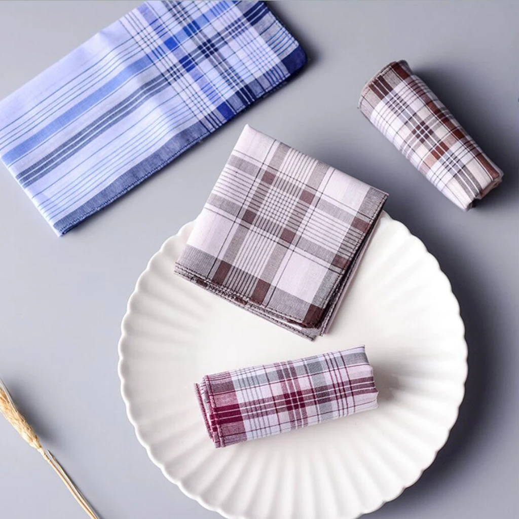 

10pcs Men plaid Handkerchiefs 100% Cotton with Stripe Hankies Gift Set Women Classic Handkerchief Pocket Hanky Pocket Squares