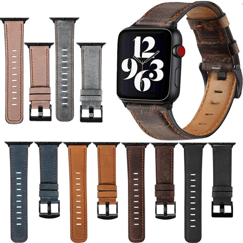 

Ремешок для Apple watch band 44 мм 40 мм 42 мм 38 мм 49 мм, браслет из бычьей кожи в стиле ретро для iwatch series 7 6 5 3 SE Ultra 8 45 мм 41 мм