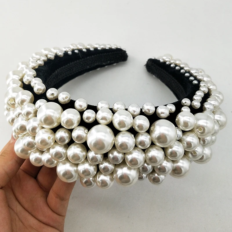 

Baroque Hairband Beaded Headband Princess Crown Hair Pearls Big White pearl crown bridal hair accessories bijouterie