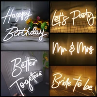 16 styles led neon lights happy birthday neon sign made with transparent acrylic for indoor wedding birthday party decoration