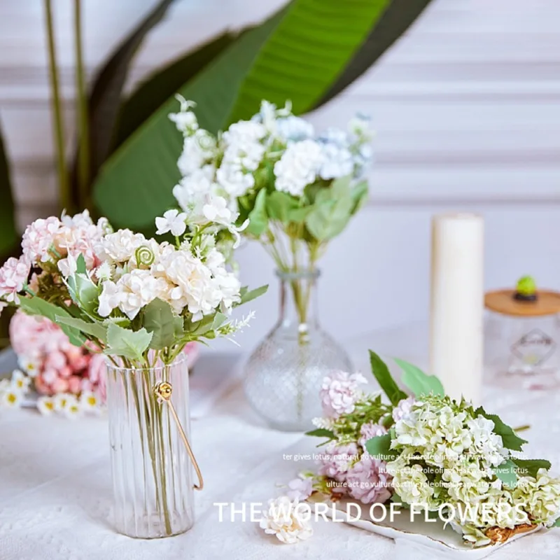 

White Artificial Hydrangea 5 Forks 9 Flowers for Vase Wedding Christmas Living Room Home Decor Fake Bouquet Table Arrangement