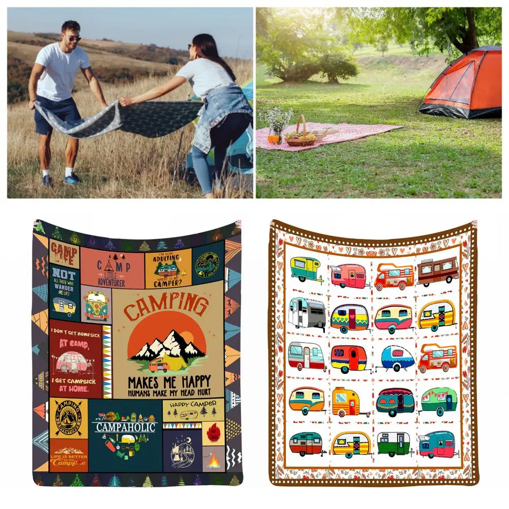 

Modern Flannel Blanket Decorative Sofa Blanket Cozy Touch Bus Pattern Series Fluffy Blanket Home Supplies Warm