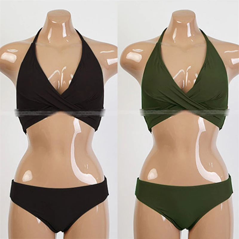 

Solid Push Up Bikinis Women Bandage Bikini Sets Swimsuit Sexy Halter Two Pieces Beachwear 2023 Bathing Suit Swimwear