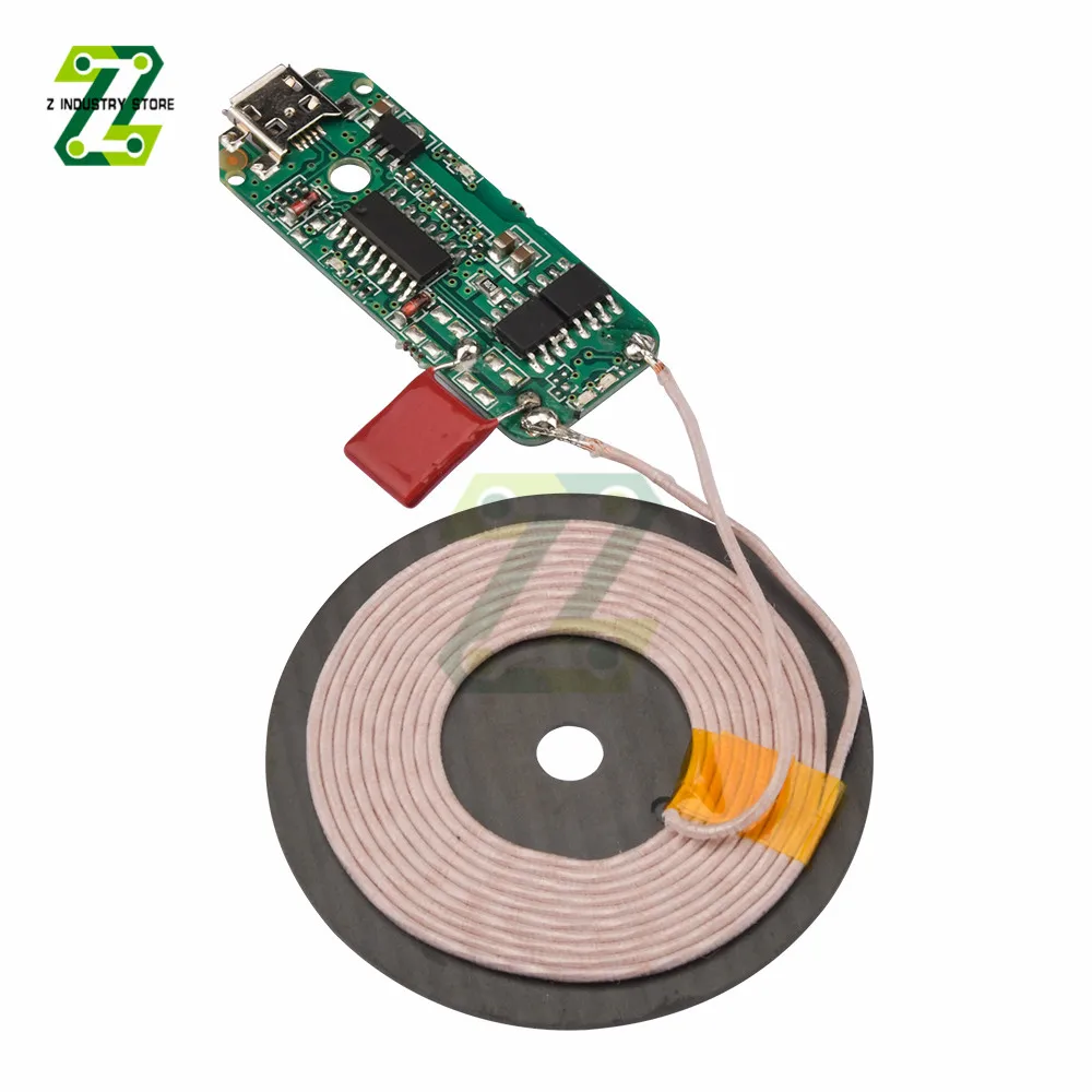 

Модуль передатчика беспроводного зарядного устройства, 10 Вт, 5 В, 9 В, Micro USB + катушка со светодиодсветодиодный подсветкой, совместим с 5 В, 2 А