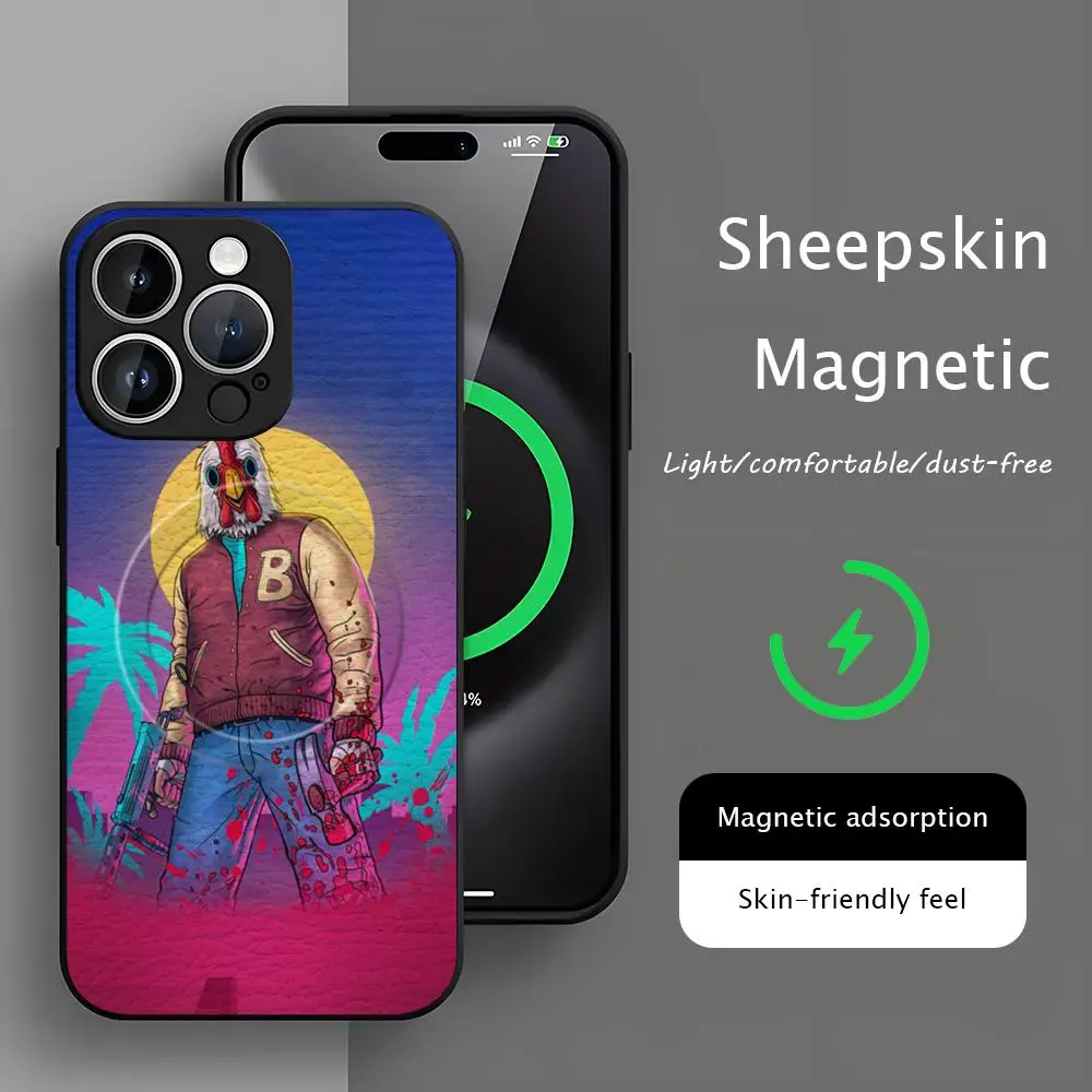Фото Крутой чехол для телефона с дизайном игры Hotline Miami для iPhone 17 16 15 14 13 12 11 Plus Pro Max, премиум-класса, роскошный, с поддержкой Magsafe, из овчины. №2