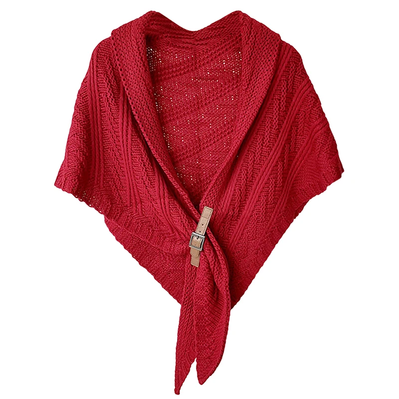 

Solid Triangle Scarf Ponchos Women Winter Knitted Capes Tippet Office Warm Shawl Wraps Belt-Lock Shrug Szalik Zimowy Stole Large
