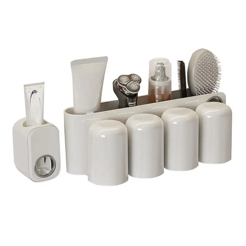

Bathroom Toothbrush Holder Set Toothpaste Dispenser Bathroom Organizer Toothbrush Holder Set With Removable Parts Traceless