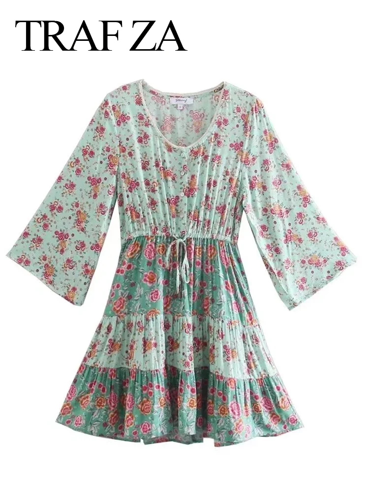 

Модное Повседневное платье TRAF ZA с цветным принтом зебры, платье в стиле ретро с косым плечом, одностороннее женское платье с пышными рукавам...