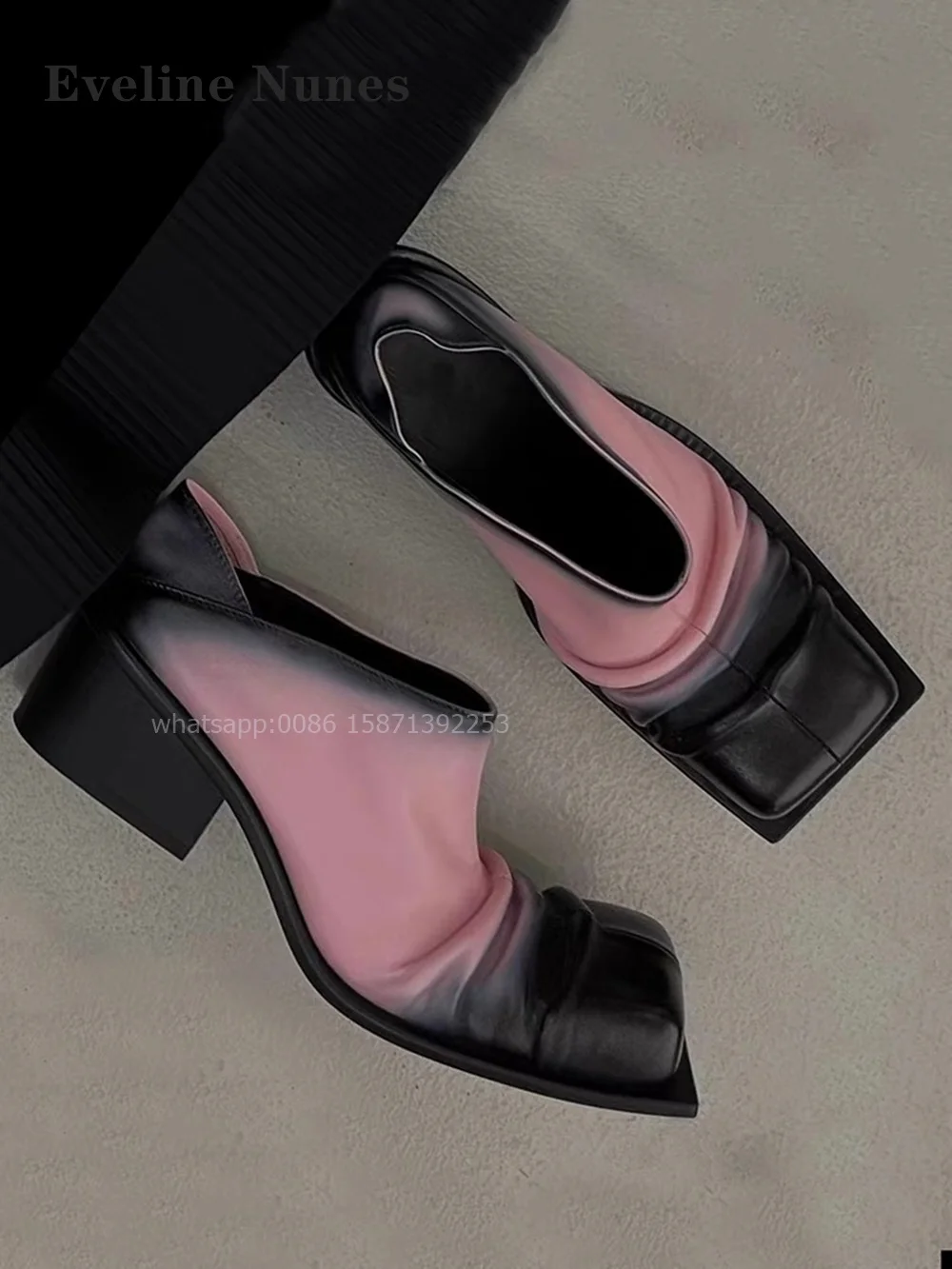 Туфли-лодочки женские на квадратном каблуке плиссированные градиентные без