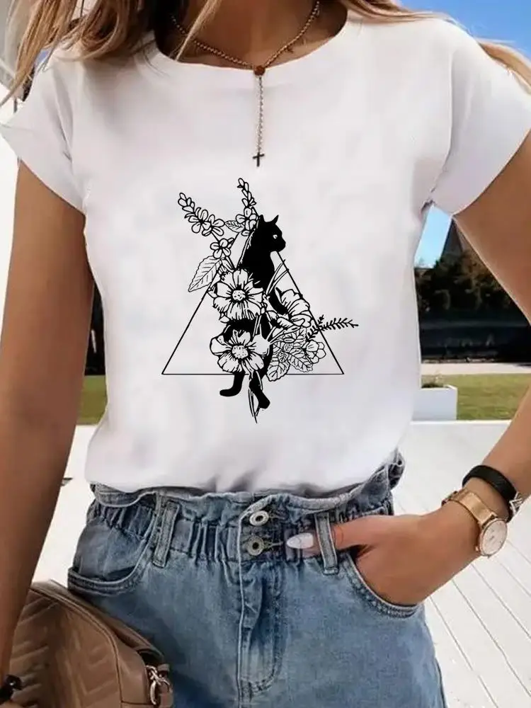 

Short Sleeve Print Clothes Cat Beach Trend Cute Women Spring Summer Female Tee Fashion Shirt Lady Graphic T-shirt