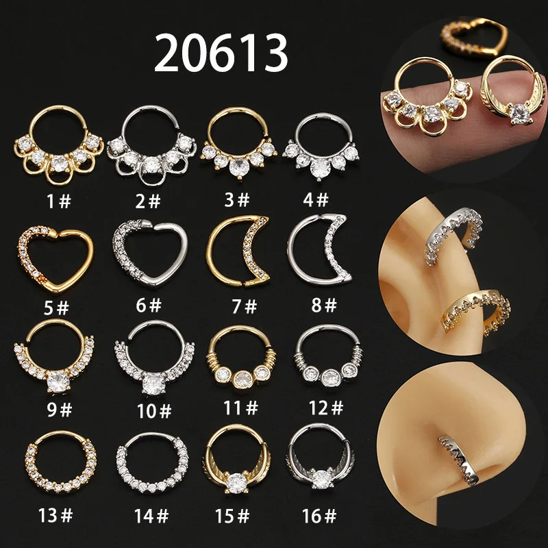 

1PC Stainless Steel Moon Heart Nose Hoop Ring Cz Ear Tragus Helix Cartilage Zircon Daith Earrings Body Piercing Jewelry